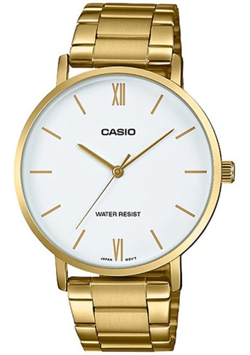 Reloj Casio Mtp Vt01g Acero Dorado Blanco Cristal Mineral