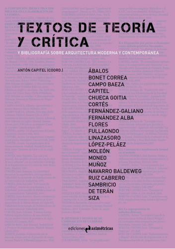 Textos De Teorãâa Y Crãâtica Y Bibliografãâa Sobre Arquitectura Moderna Y Contemporãânea, De Vários Autores. Editorial Ediciones Asimétricas, Tapa Blanda En Español