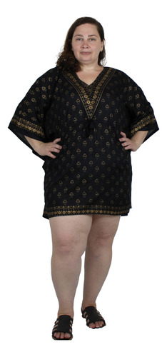 Vestido Plus Size Gordinha Kaftan Soltinho Acinturado Manga