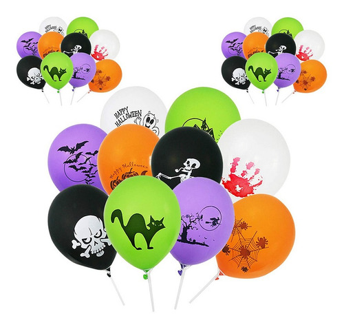 Globo De Latex 12 Inch Pzs Halloween Negro Brujas Fantasma