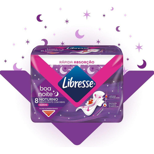 Absorvente Com Abas Libresse Noturno Boa Noite 8 Unidades