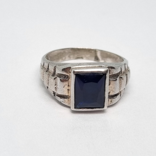 Imagen 2 de 7 de Anillo Plata Tipo Sello Cuadrado Con Piedra Azul