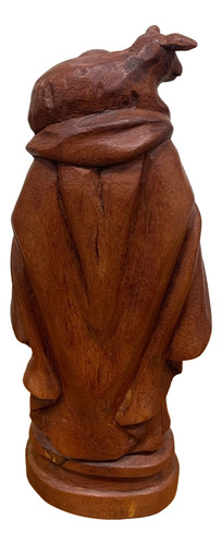 Estatueta Pastor Com Ovelha Em Madeira Bordô