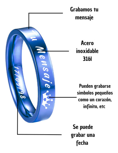 Anillo Personalizable De Acero Inoxidable 4mm Azul 11