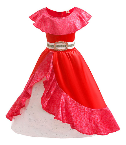 Vestido De Princesa Elena Para Niñas, Con Volantes Rojos, Es