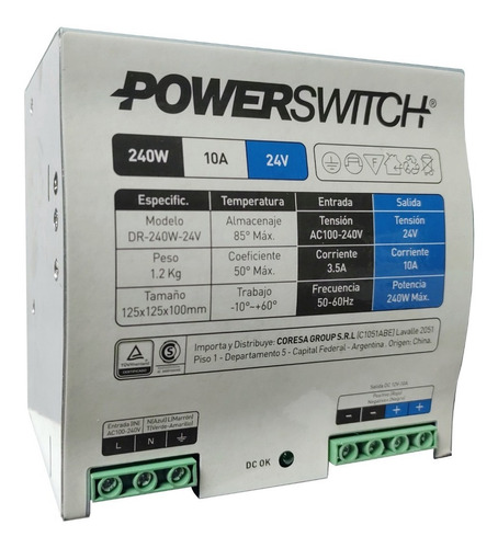 Fuente Powerswitch 24v 10a 240w Din Switching