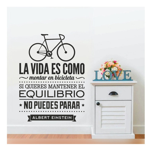 Vinilo Decorativo Frase Vida Como Montar Bicicleta 60x40cm