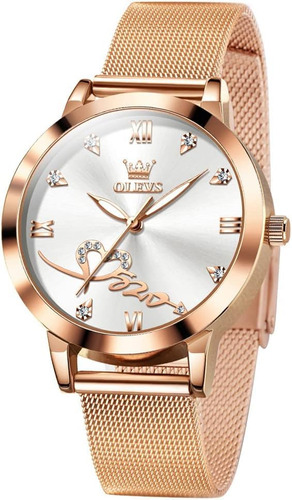 Olevs Reloj Para Mujer Moda Oro Rosa Diamante Analógico Cuar