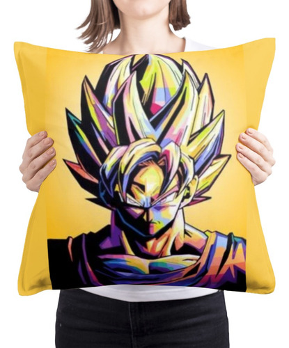 Cojin Almohada Goku Anime Diseño Fondo Amarillo Arte 45x45cm