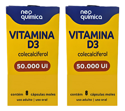 Kit Com 2 Vitaminas D3 50.000ui Com 8 Cps Cada