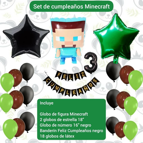 Combo Decoración Cumpleaños Globos Minecraft / Banderín 