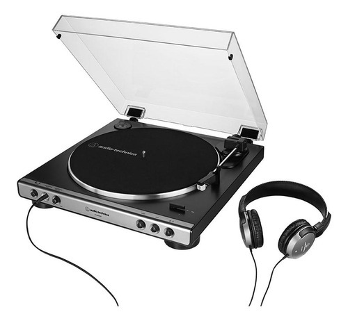 Tocadiscos Audio-Technica AT-LP60xHP gris y auriculares ATH-250AV de color gris oscuro