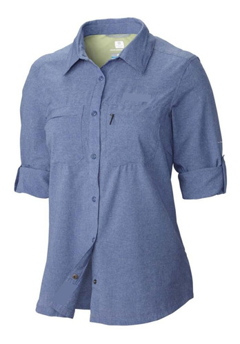 Camisa Dama Columbia Manga 3/4 Tela  Chambray