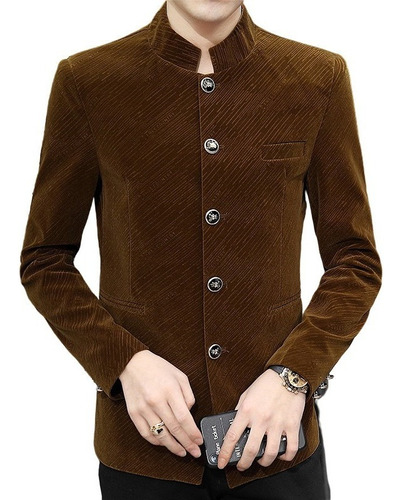 Chaqueta Saco Cuello Alto Slim Fit Tela Terciopelo Formal