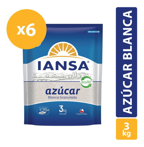 Azúcar Blanca Granulada Iansa 3kg Pack 6 Unidades