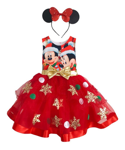 Vestido Disfraz Santa Claus Navideño Navidad Disney Fiesta Noche Buena Minnie Mimi Mouse Mickey Mouse Regalo Diadema 