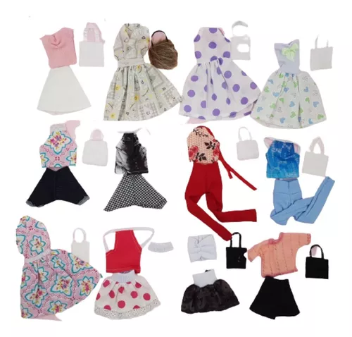 Kit com 10 Conjuntos De Roupas Para Bonecas Barbie - Não Repete