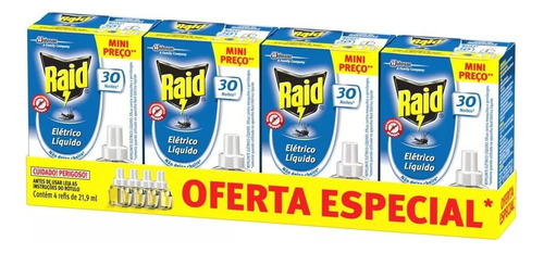 Pack Repelente Líquido Elétrico Raid Caixa 4 Unidades 21,9ml Cada Refil