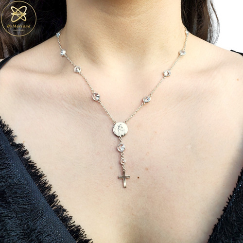 Imagen 3 de 6 de Cadena Denario Plata Con Cubic Y San Benito