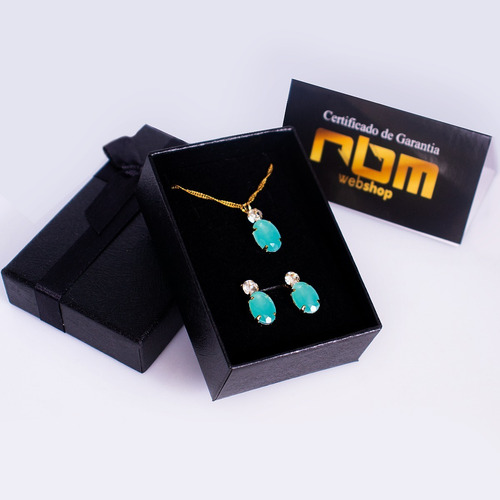 Imagem 5 de 5 de Kit Conjunto De Semijoia Pedra Turmalina Banhado A Ouro 18k