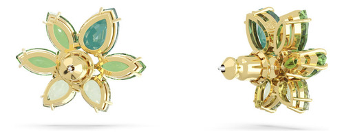 Aretes Swarovski Botón Gema Flor Verdes Oro