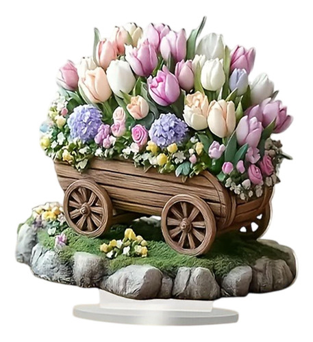 Decoración De Carrito De Flores 2d, Adorno De Escritorio