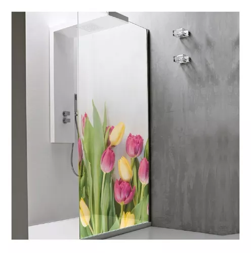 Vinilo para mampara de ducha Diseño de tulipanes monocolor con ho