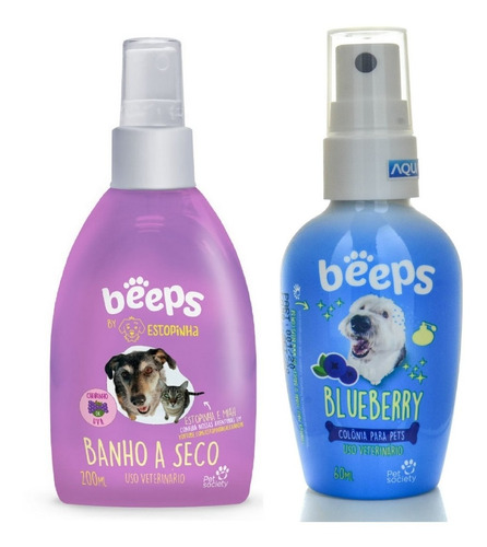 Kit Banho A Seco Uva 200ml + Colônia Blueberry 60ml Beeps