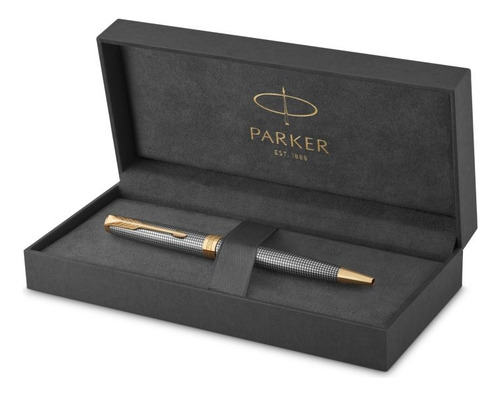 Boligrafo Sonnet Parker Cisel Plata Grabada Bañado En Oro Tinta Negro Exterior Gris