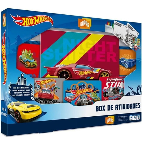 Box De Atividades Hot Wheels Baralho Adesivos Giz De Cera ! Cor Colorido