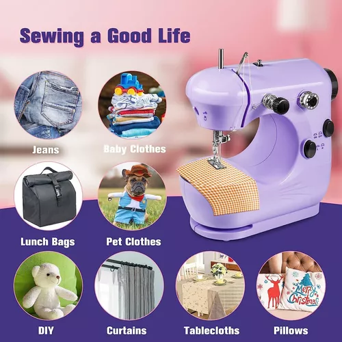 Máquina de coser, mini máquina de coser para principiantes, máquina de  coser portátil de 2 velocidades con mesa de extensión, ligera, fácil de  usar y