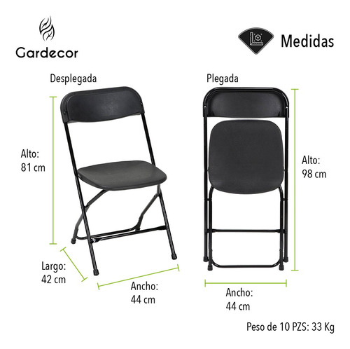 Set De 10 Sillas Plegables Para Eventos Color Negro Gardecor