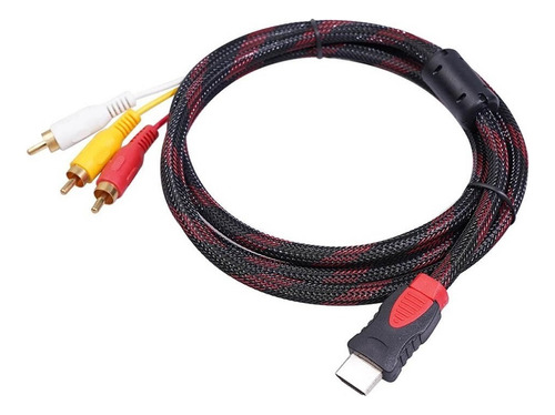 Cable Hdmi A 3 Rca Adaptador Video Mallado Tv Led Analogico Negro