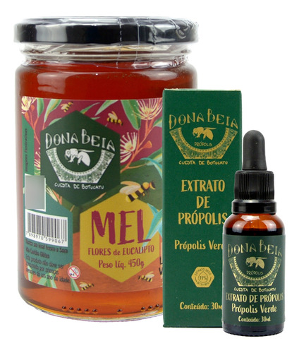 Mel Flor Eucalipto 450g + Extrato Propolis Verde 30ml Abelha