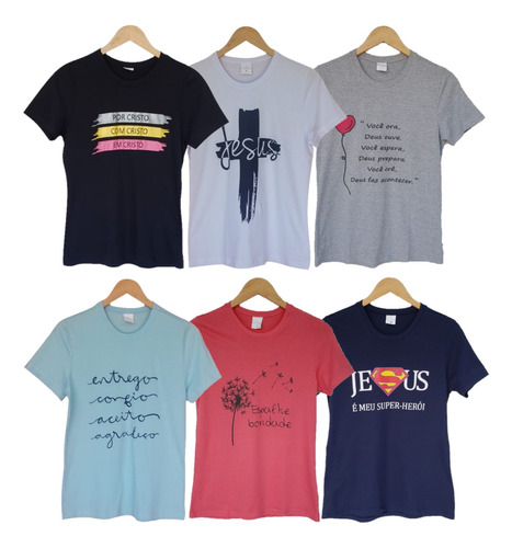 Kit  10 Camisetas Blusa T-shirt Feminina Frases Evangélicas