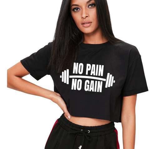 Playera Crop Top Deportivo No Pain No Gain  Mujer Deportiva