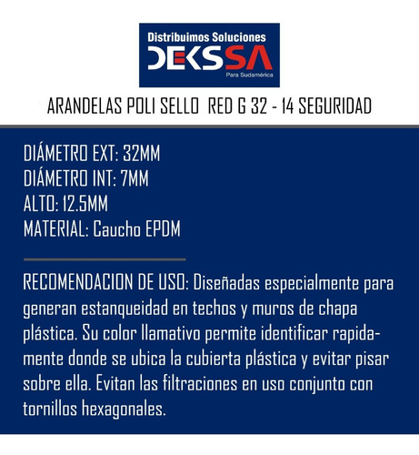 Arandelas De Seguridad Epdm Roja P/ Chapa Plastica X 100