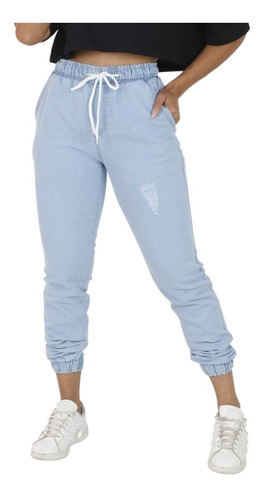 Calça Jeans Feminia Jogger Cos Elastico Camuflada 