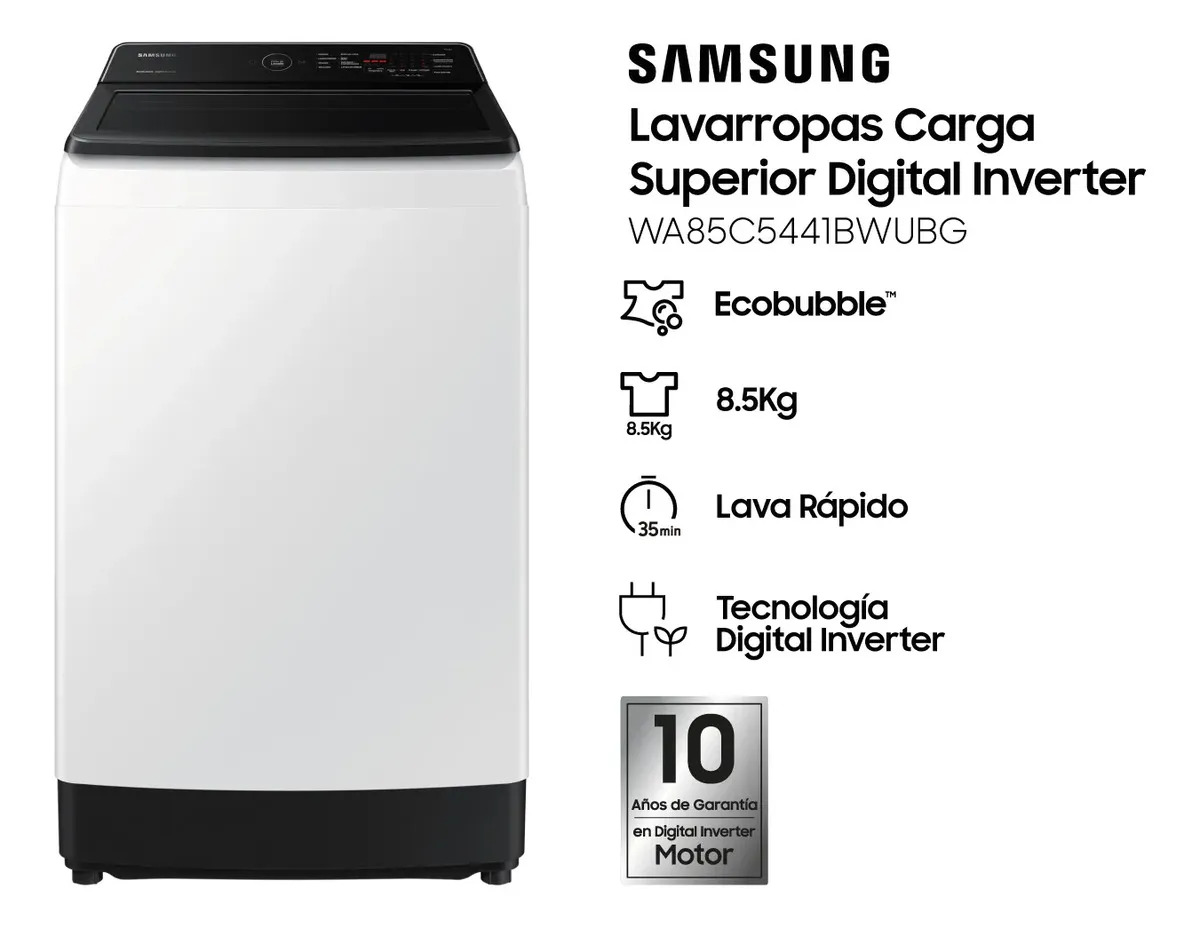 Lavarropas Samsung Sawa85 8.5kg Carga Superior Led Color Blanco