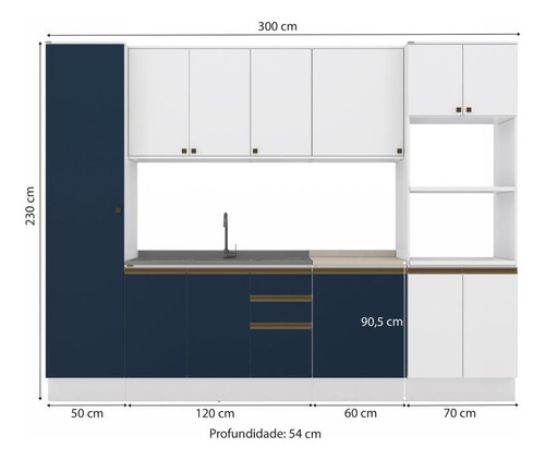 Cozinha Modulada Celeste Kappesberg 100% Mdf Azul 7 Peças