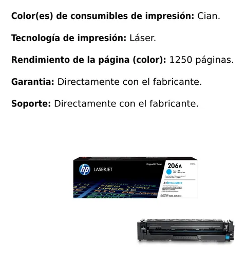 Cartucho De Toner Original Hp Laserjet 206a Cian W2111a