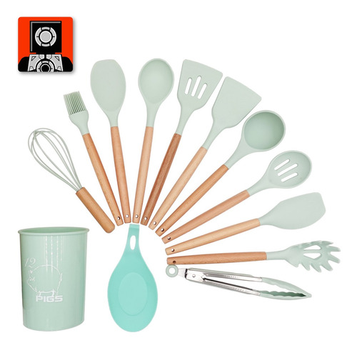 Set De 13 Utensilios Silicona Para Cocina Espátulas Cucharas