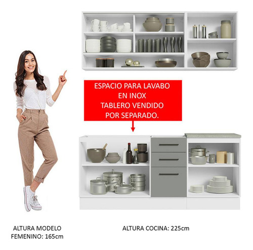 Madesa Agata Cocina Completa 180002 C Armá Balc S Color Blanco y Gris Bci Top