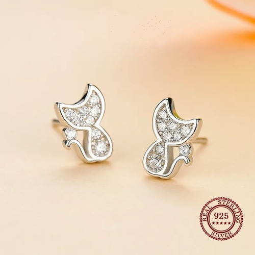 Hermosos Aros Simbolo De Gatito Plata 925 Con Zircones