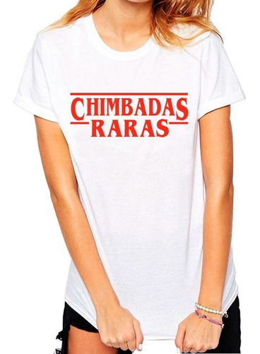 Camiseta Femina Blaca Stranger Things Chimbadas Raras Logo