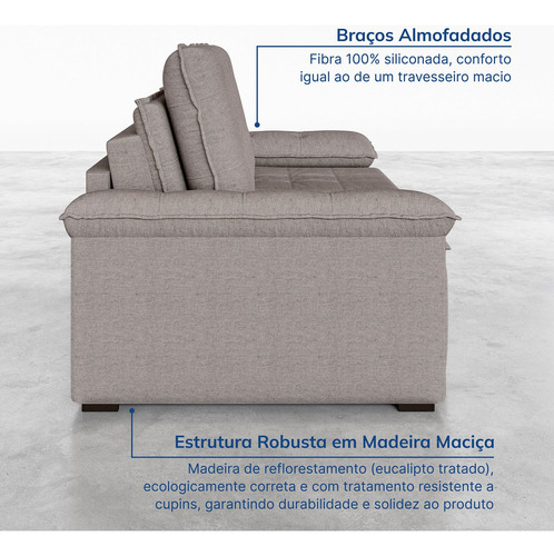 Sofá Cama 3 Lugares Retrátil Reclinável 2,00m Linho Wt