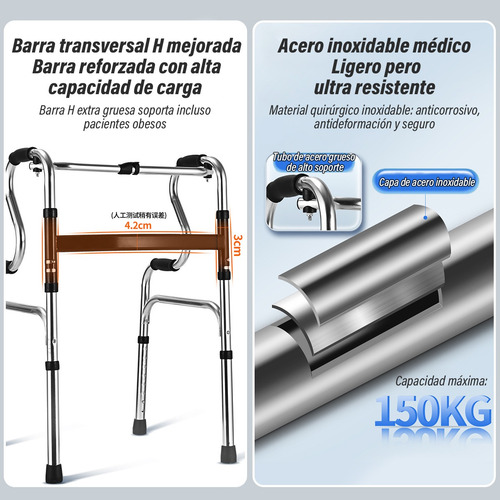 Andadera Plegable Multiuso Doble Apoyo Con Ruedas Asiento
