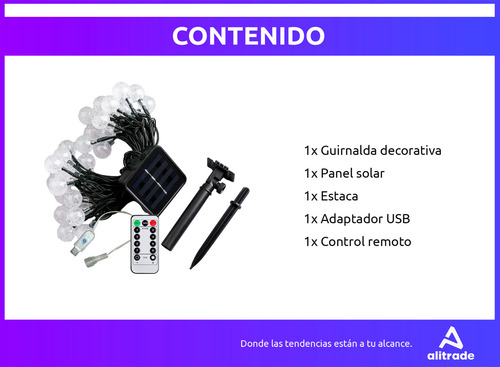 Guirnalda 30 Luces Exterior Panel Solar Control Remoto Usb Color de las luces Cálida