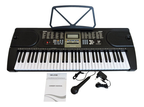 Teclado Musical Hk 2106 Lcd 61 Teclas+ Fonte + Sup Partitura