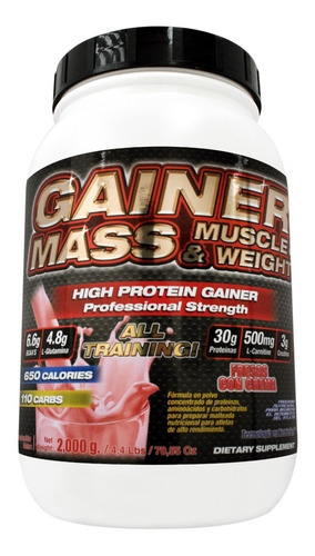 F&nt Gainer Mass Muscle & Weight 2,000 Gr Proteina Sabor Fresas Con Crema